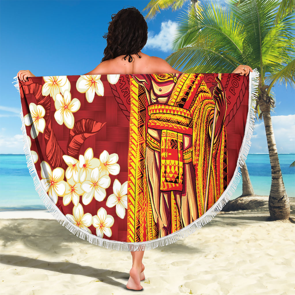 Hawaii King Kamehameha Beach Blanket Plumeria Lauhala Pattern