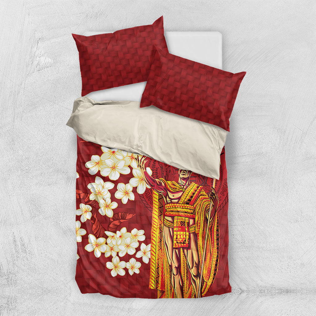 Hawaii King Kamehameha Bedding Set Plumeria Lauhala Pattern LT01 US Twin 172cm x 218cm Red - Polynesian Pride
