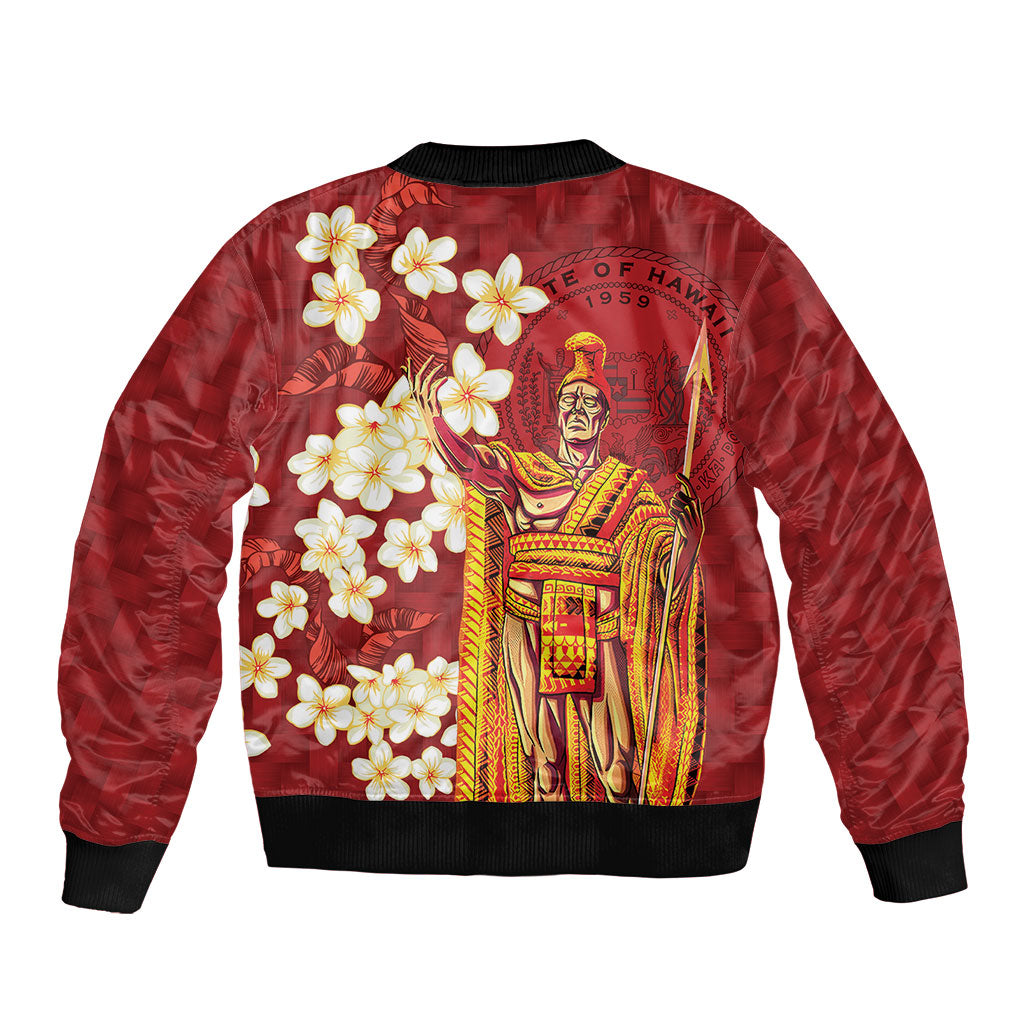 Hawaii King Kamehameha Bomber Jacket Plumeria Lauhala Pattern LT01 - Polynesian Pride