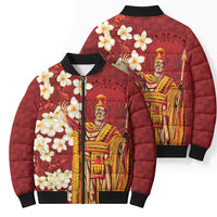 Hawaii King Kamehameha Bomber Puffer Jacket Plumeria Lauhala Pattern LT01 - Polynesian Pride