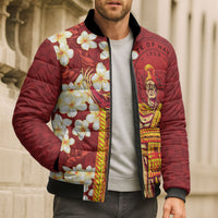 Hawaii King Kamehameha Bomber Puffer Jacket Plumeria Lauhala Pattern LT01 - Polynesian Pride