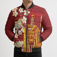 Hawaii King Kamehameha Bomber Puffer Jacket Plumeria Lauhala Pattern LT01 - Polynesian Pride