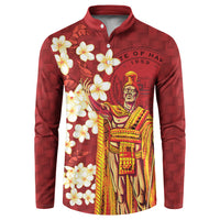 Hawaii King Kamehameha Button Sweatshirt Plumeria Lauhala Pattern LT01 Red - Polynesian Pride
