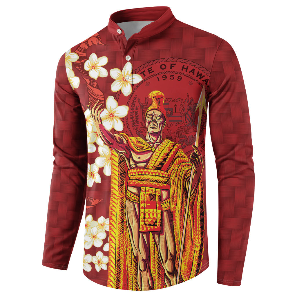 Hawaii King Kamehameha Button Sweatshirt Plumeria Lauhala Pattern LT01 - Polynesian Pride