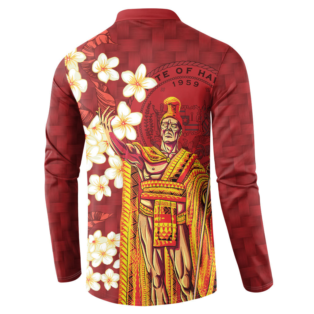 Hawaii King Kamehameha Button Sweatshirt Plumeria Lauhala Pattern LT01 - Polynesian Pride