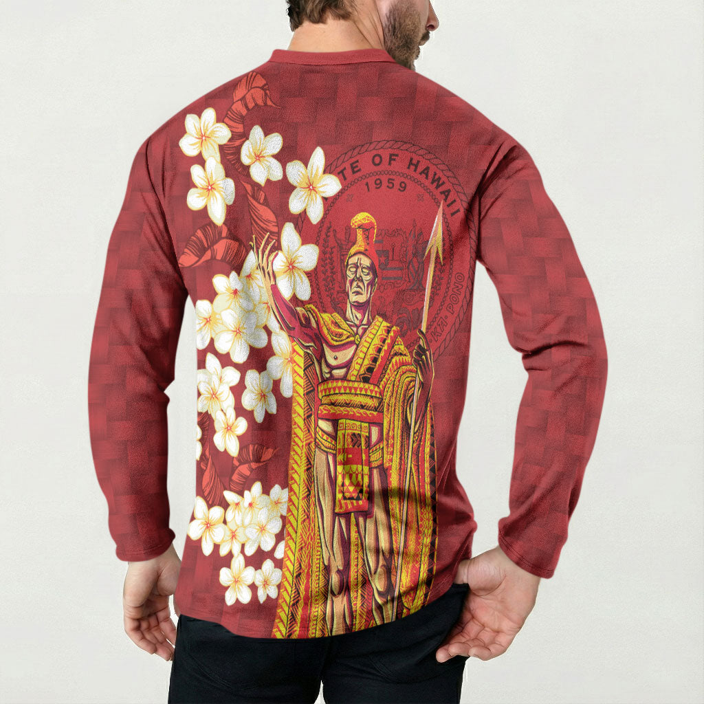Hawaii King Kamehameha Button Sweatshirt Plumeria Lauhala Pattern LT01 - Polynesian Pride
