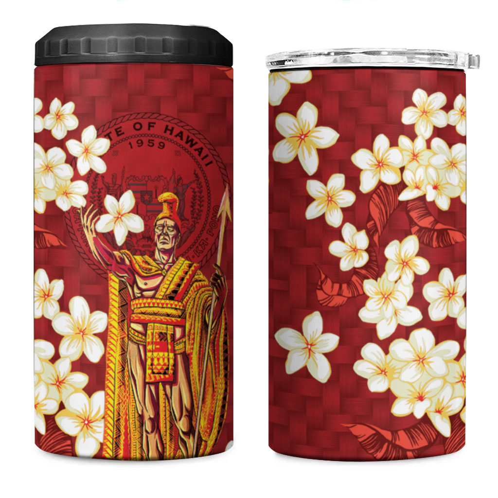 Hawaii King Kamehameha 4 in 1 Can Cooler Tumbler Plumeria Lauhala Pattern LT01 One Size: 16 oz Red - Polynesian Pride