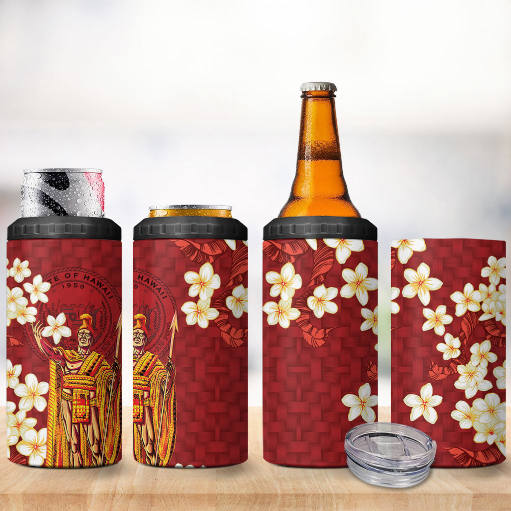 Hawaii King Kamehameha 4 in 1 Can Cooler Tumbler Plumeria Lauhala Pattern LT01 - Polynesian Pride