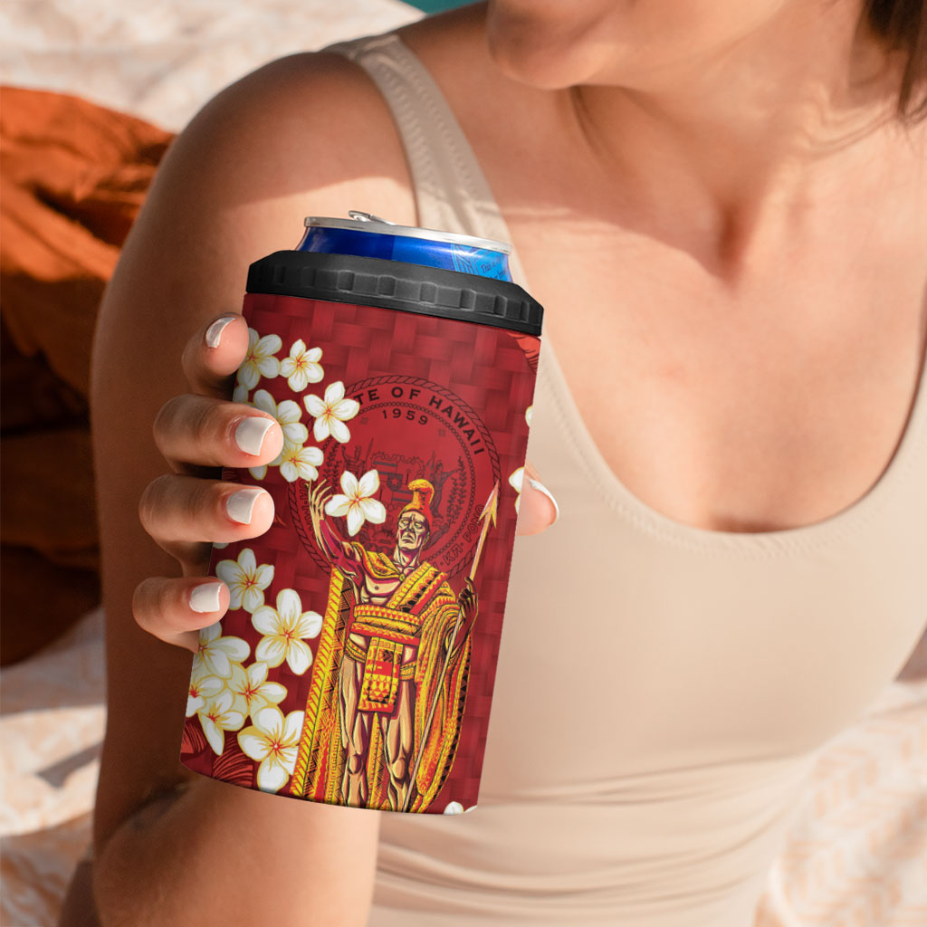 Hawaii King Kamehameha 4 in 1 Can Cooler Tumbler Plumeria Lauhala Pattern LT01 - Polynesian Pride