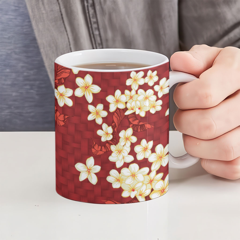 Hawaii King Kamehameha Ceramic Mug Plumeria Lauhala Pattern LT01 - Polynesian Pride