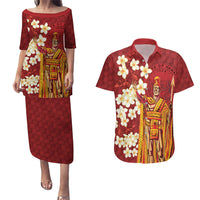 Hawaii King Kamehameha Couples Matching Puletasi and Hawaiian Shirt Plumeria Lauhala Pattern LT01 Red - Polynesian Pride