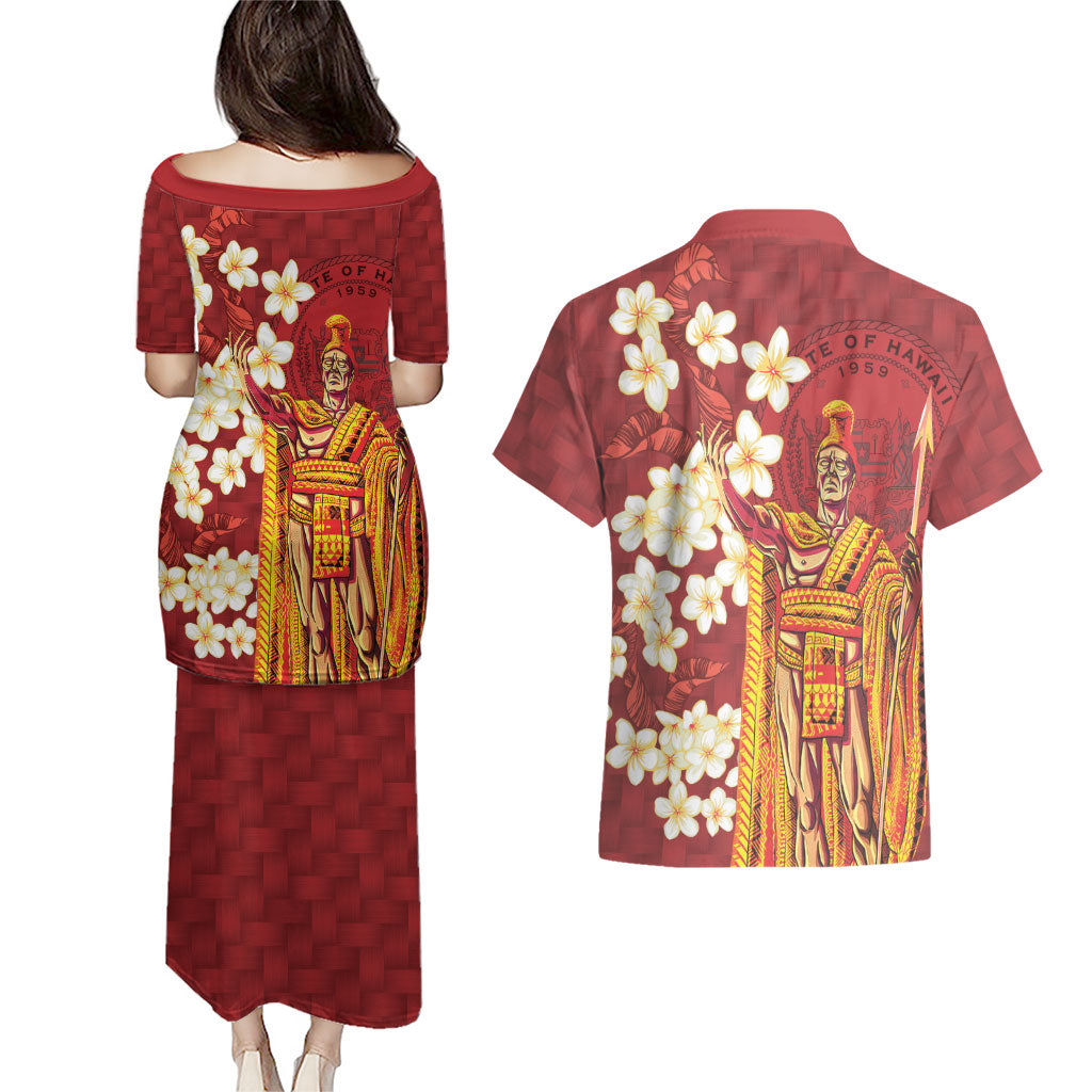 Hawaii King Kamehameha Couples Matching Puletasi and Hawaiian Shirt Plumeria Lauhala Pattern LT01 - Polynesian Pride