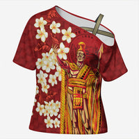 Hawaii King Kamehameha Cross Shoulder Shirt Plumeria Lauhala Pattern