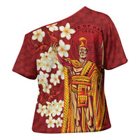 Hawaii King Kamehameha Cross Shoulder Shirt Plumeria Lauhala Pattern