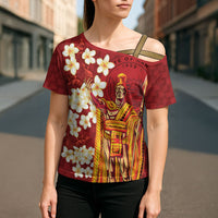 Hawaii King Kamehameha Cross Shoulder Shirt Plumeria Lauhala Pattern