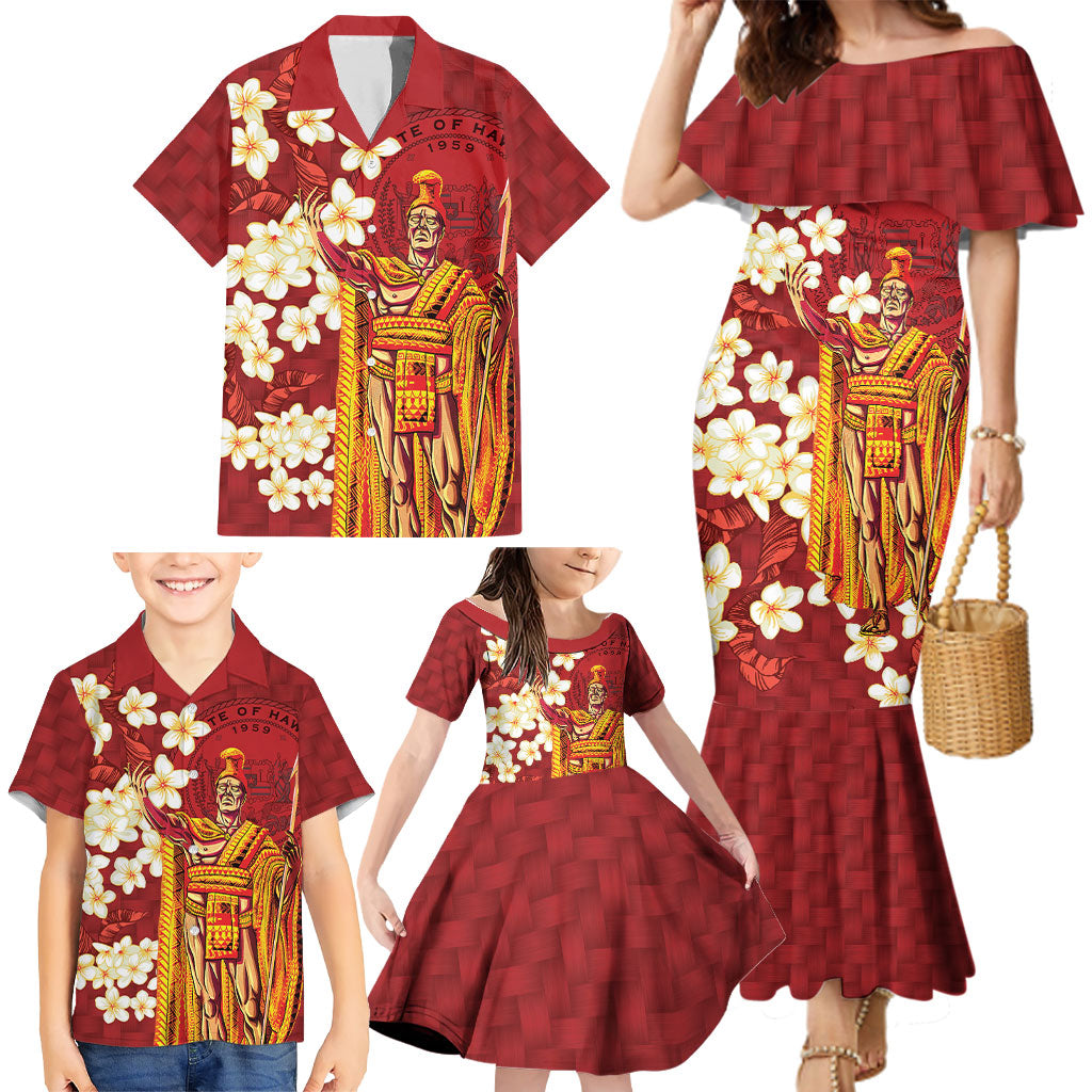 Hawaii King Kamehameha Family Matching Mermaid Dress and Hawaiian Shirt Plumeria Lauhala Pattern LT01 - Polynesian Pride
