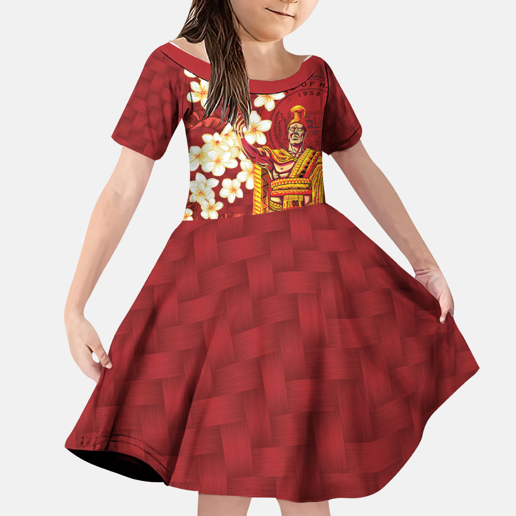 Hawaii King Kamehameha Family Matching Off Shoulder Maxi Dress and Hawaiian Shirt Plumeria Lauhala Pattern