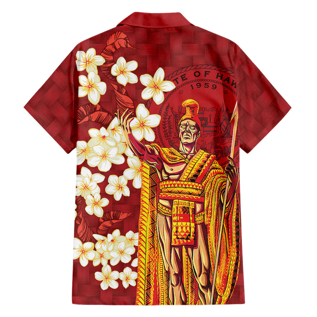 Hawaii King Kamehameha Family Matching Off Shoulder Maxi Dress and Hawaiian Shirt Plumeria Lauhala Pattern