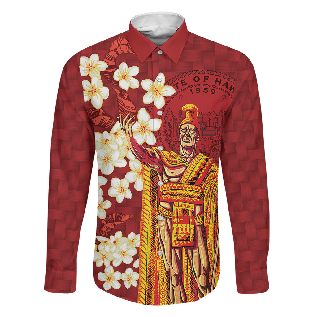 Hawaii King Kamehameha Family Matching Off Shoulder Maxi Dress and Hawaiian Shirt Plumeria Lauhala Pattern