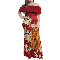 Hawaii King Kamehameha Family Matching Off Shoulder Maxi Dress and Hawaiian Shirt Plumeria Lauhala Pattern