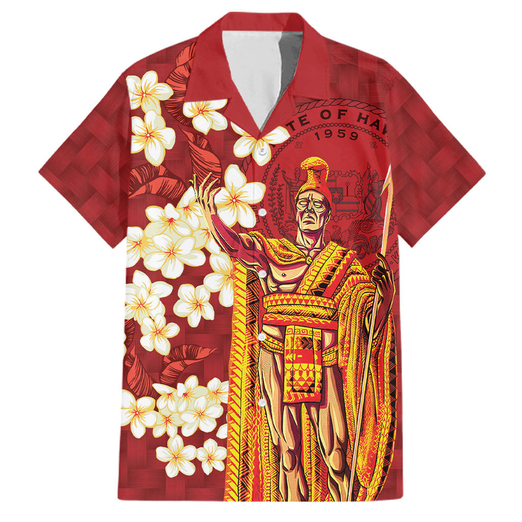 Hawaii King Kamehameha Family Matching Tank Maxi Dress and Hawaiian Shirt Plumeria Lauhala Pattern
