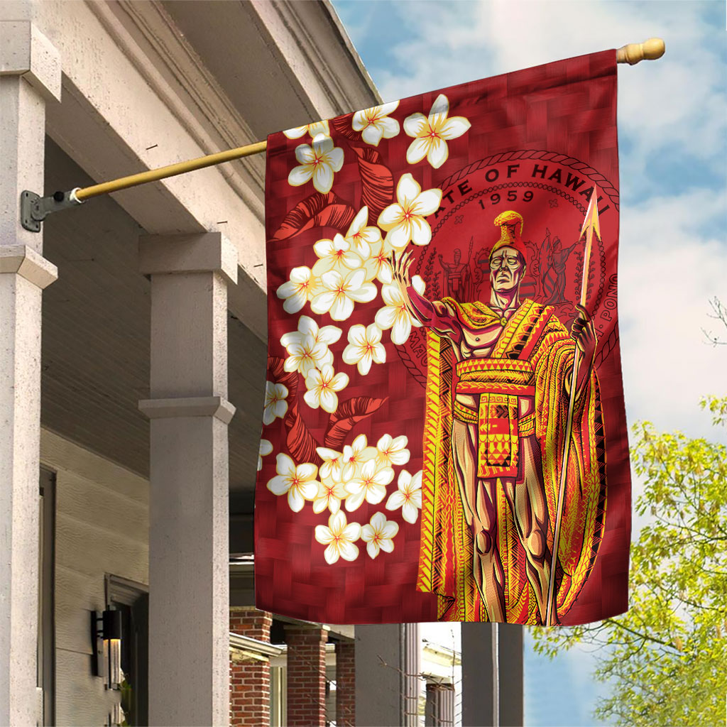 Hawaii King Kamehameha Garden Flag Plumeria Lauhala Pattern