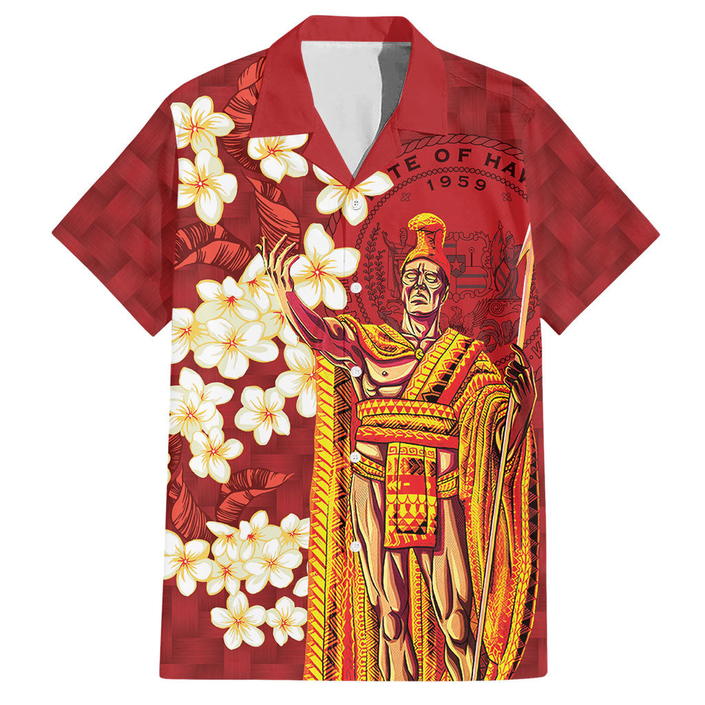 Hawaii King Kamehameha Hawaiian Shirt Plumeria Lauhala Pattern LT01 Red - Polynesian Pride