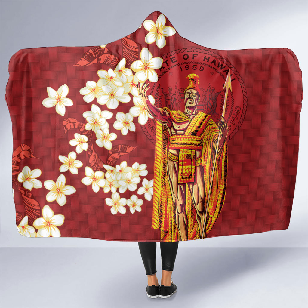 Hawaii King Kamehameha Hooded Blanket Plumeria Lauhala Pattern LT01 One Size Red - Polynesian Pride
