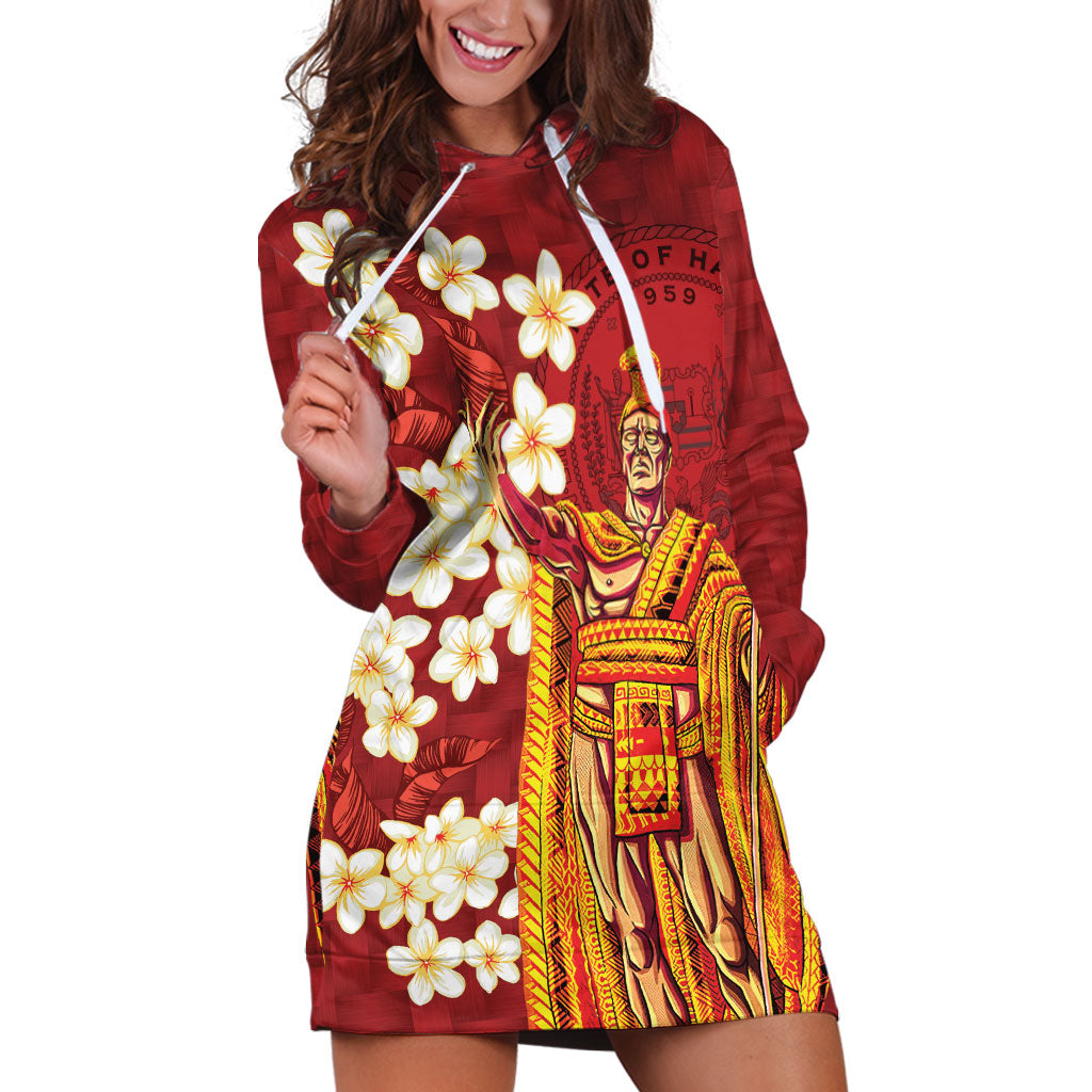 Hawaii King Kamehameha Hoodie Dress Plumeria Lauhala Pattern LT01 Red - Polynesian Pride