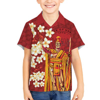 Hawaii King Kamehameha Kid Hawaiian Shirt Plumeria Lauhala Pattern