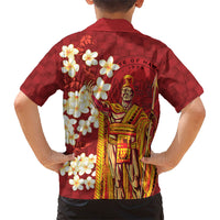 Hawaii King Kamehameha Kid Hawaiian Shirt Plumeria Lauhala Pattern