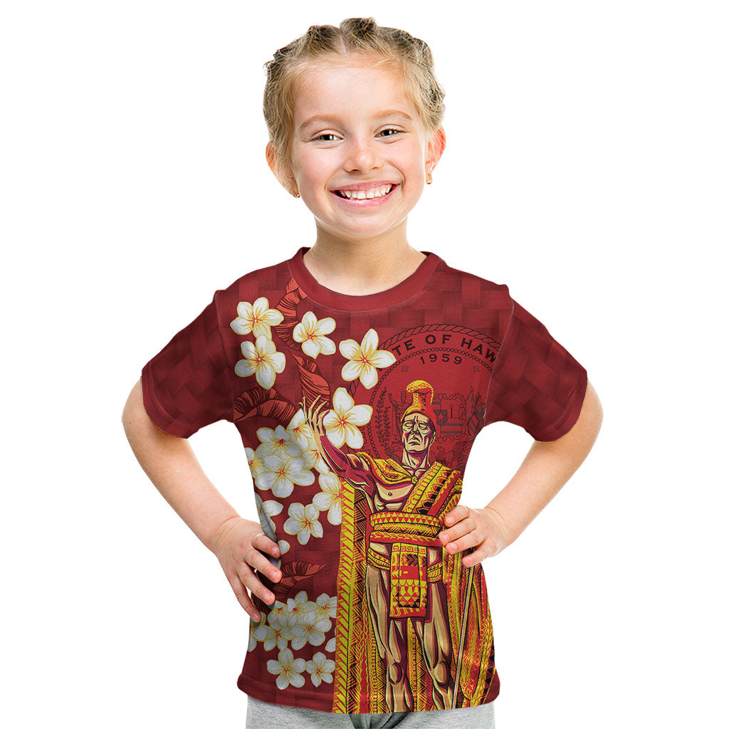 Hawaii King Kamehameha Kid T Shirt Plumeria Lauhala Pattern LT01 Red - Polynesian Pride