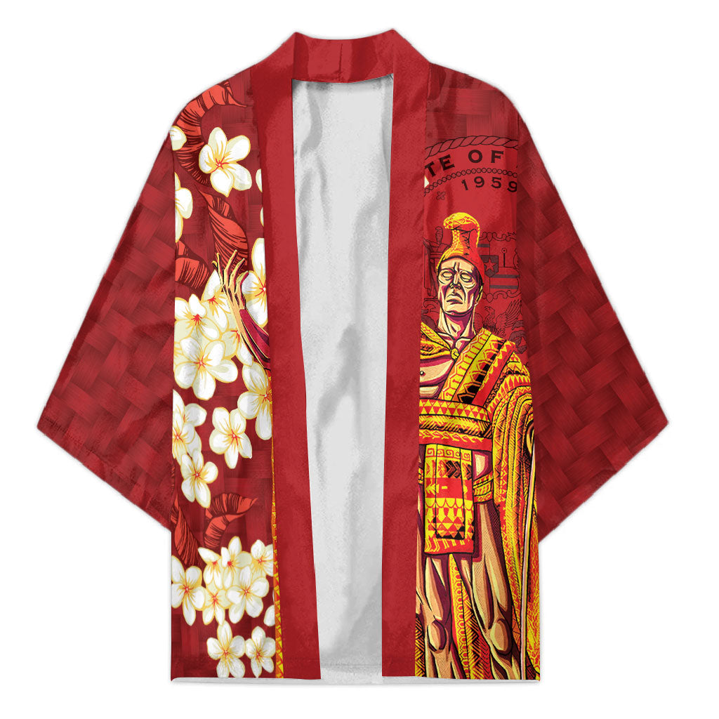 Hawaii King Kamehameha Kimono Plumeria Lauhala Pattern LT01 Unisex Red - Polynesian Pride