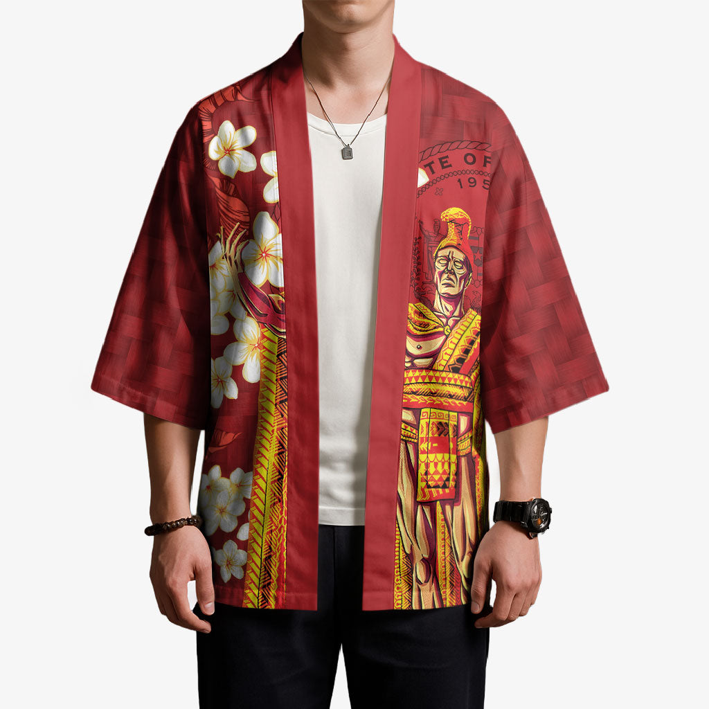 Hawaii King Kamehameha Kimono Plumeria Lauhala Pattern LT01 - Polynesian Pride