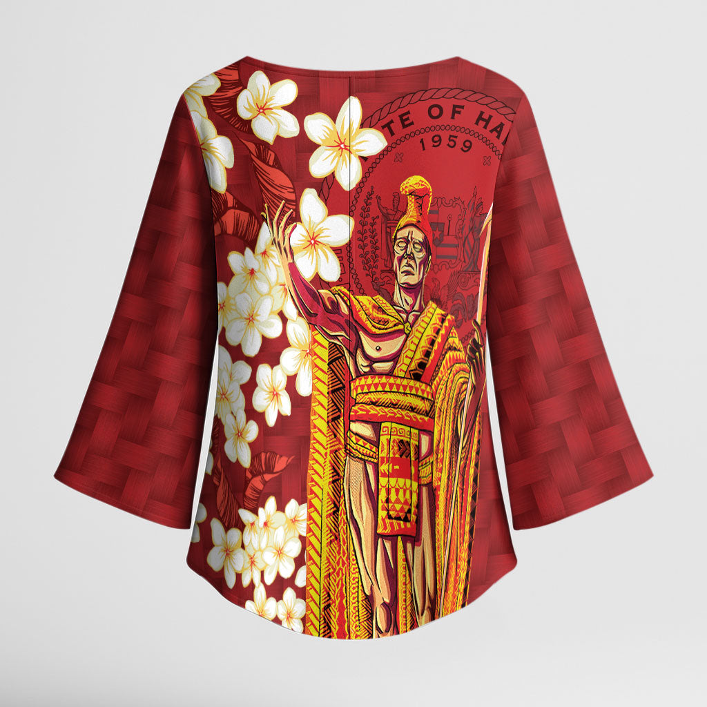 Hawaii King Kamehameha Kimono Sleeve Blouse Plumeria Lauhala Pattern LT01 - Polynesian Pride