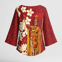 Hawaii King Kamehameha Kimono Sleeve Blouse Plumeria Lauhala Pattern LT01 - Polynesian Pride
