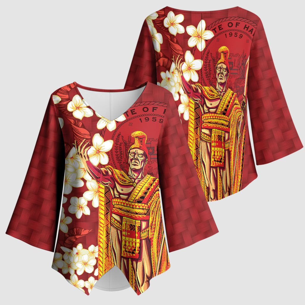 Hawaii King Kamehameha Kimono Sleeve Blouse Plumeria Lauhala Pattern LT01 - Polynesian Pride