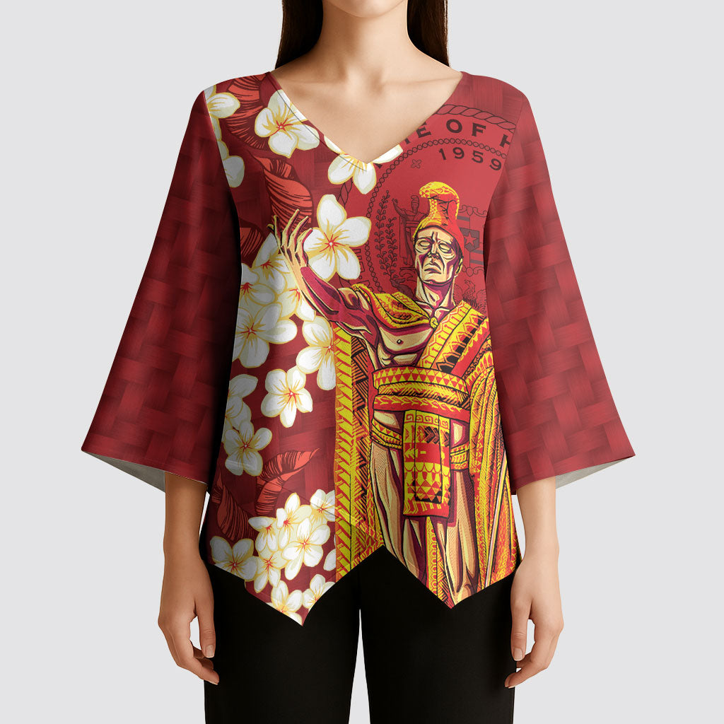 Hawaii King Kamehameha Kimono Sleeve Blouse Plumeria Lauhala Pattern LT01 - Polynesian Pride
