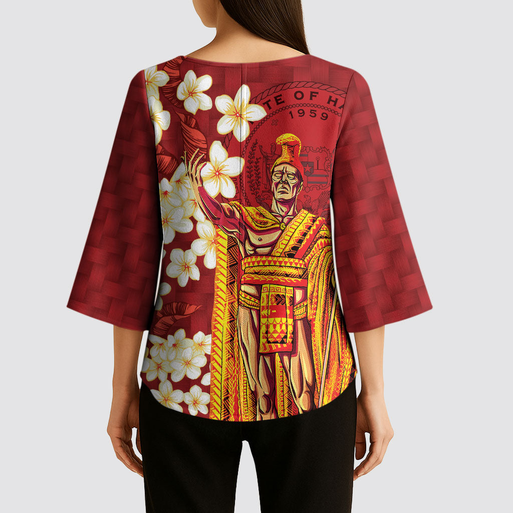 Hawaii King Kamehameha Kimono Sleeve Blouse Plumeria Lauhala Pattern LT01 - Polynesian Pride