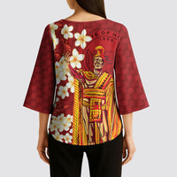 Hawaii King Kamehameha Kimono Sleeve Blouse Plumeria Lauhala Pattern LT01 - Polynesian Pride