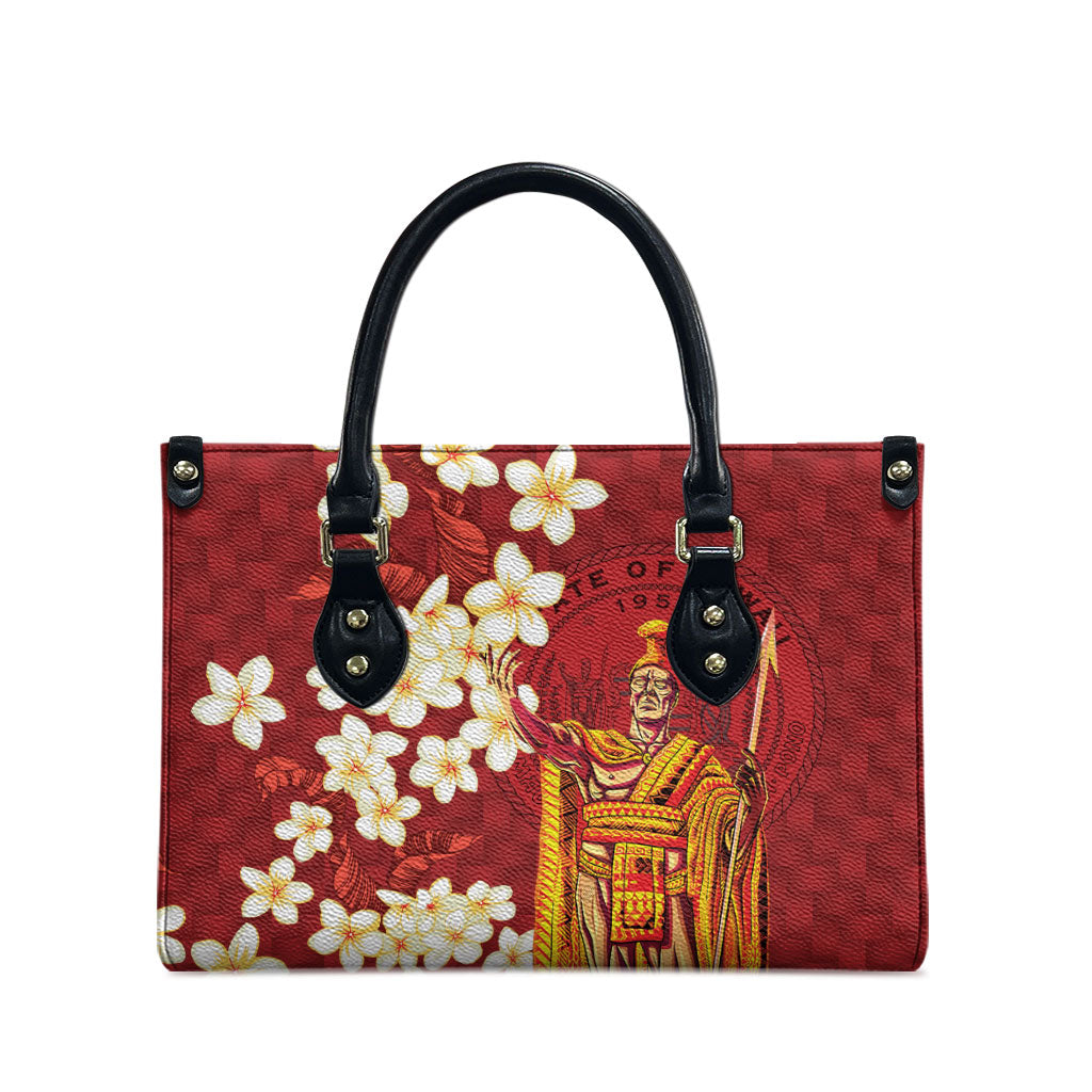 Hawaii King Kamehameha Leather Bag Plumeria Lauhala Pattern LT01 - Polynesian Pride