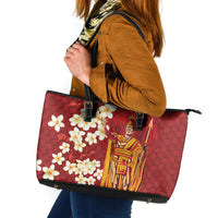 Hawaii King Kamehameha Leather Tote Bag Plumeria Lauhala Pattern LT01 Red - Polynesian Pride