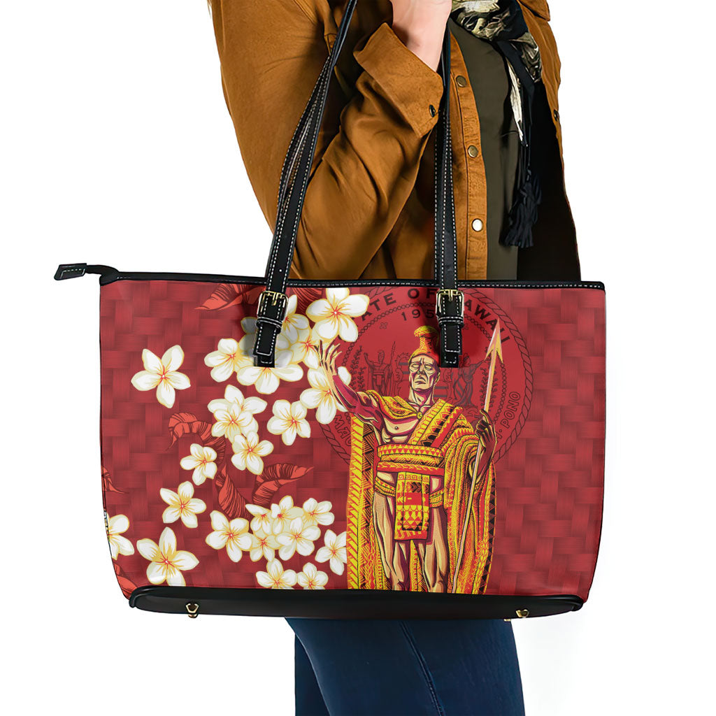 Hawaii King Kamehameha Leather Tote Bag Plumeria Lauhala Pattern LT01 - Polynesian Pride