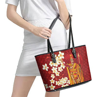 Hawaii King Kamehameha Leather Tote Bag Plumeria Lauhala Pattern LT01 - Polynesian Pride