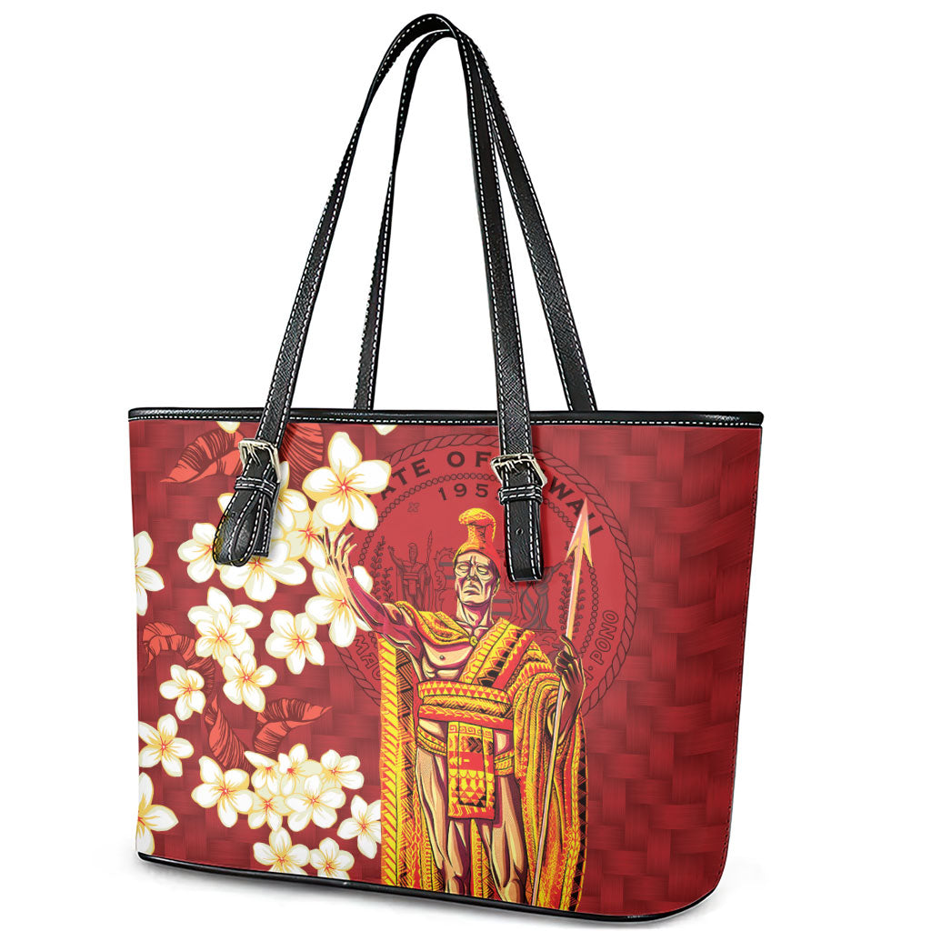 Hawaii King Kamehameha Leather Tote Bag Plumeria Lauhala Pattern LT01 - Polynesian Pride