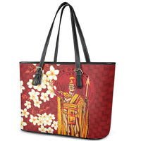 Hawaii King Kamehameha Leather Tote Bag Plumeria Lauhala Pattern LT01 - Polynesian Pride