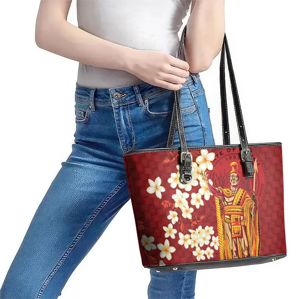 Hawaii King Kamehameha Leather Tote Bag Plumeria Lauhala Pattern LT01 - Polynesian Pride