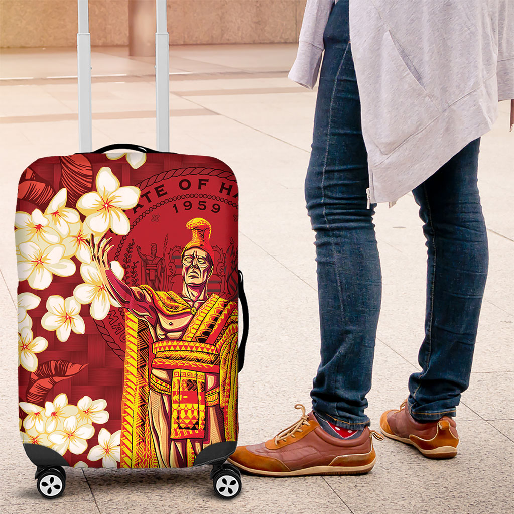 Hawaii King Kamehameha Luggage Cover Plumeria Lauhala Pattern LT01 Red - Polynesian Pride