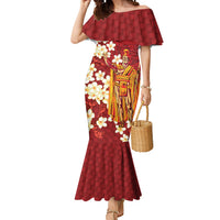 Hawaii King Kamehameha Mermaid Dress Plumeria Lauhala Pattern LT01 Women Red - Polynesian Pride