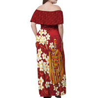 Hawaii King Kamehameha Off Shoulder Maxi Dress Plumeria Lauhala Pattern LT01 - Polynesian Pride